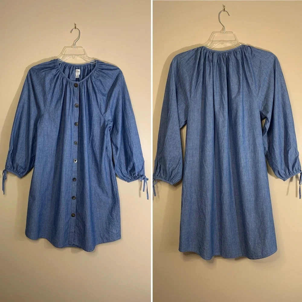 J.Crew Re-Imagined denim dress raglan long sleeves front button closure size LT - Picture 2 of 11